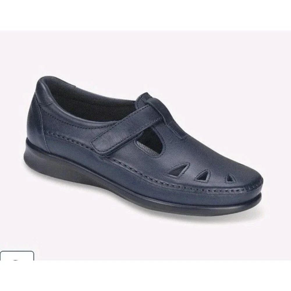 SAS Roamer Slip On Comfort Shoes Sz 8 M Blue Leather EZ Strap Walking